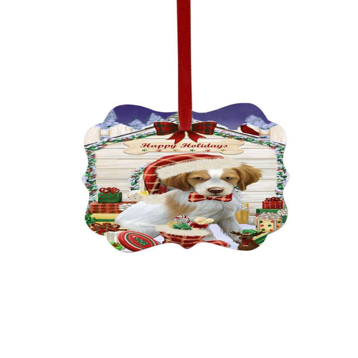 Happy Holidays Christmas Brittany Spaniel House With Presents Double-Sided Photo Benelux Christmas Ornament LOR49812
