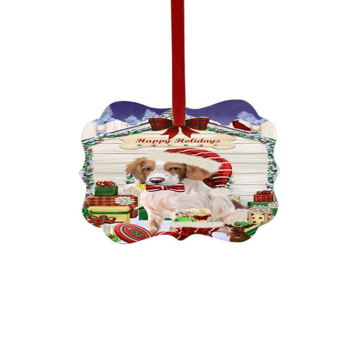 Happy Holidays Christmas Brittany Spaniel House With Presents Double-Sided Photo Benelux Christmas Ornament LOR49813