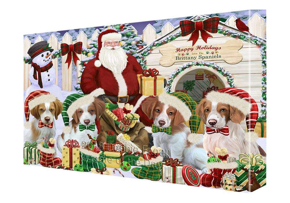 Happy Holidays Christmas Brittany Spaniels Dog House Gathering Canvas Print Wall Art Décor CVS78164