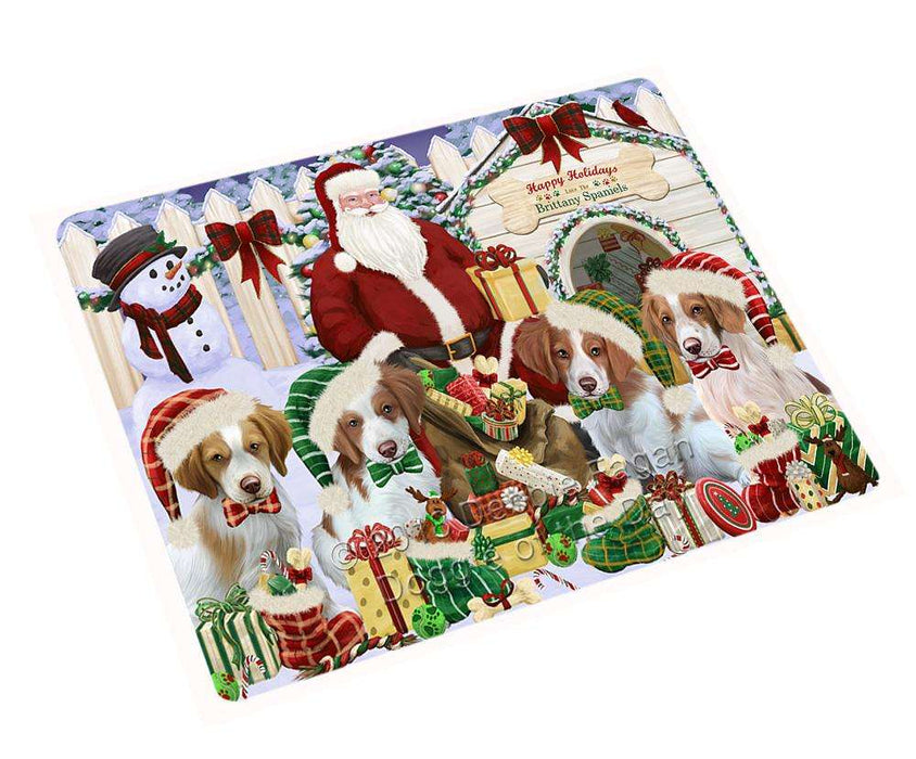 Happy Holidays Christmas Brittany Spaniels Dog House Gathering Cutting Board C57882
