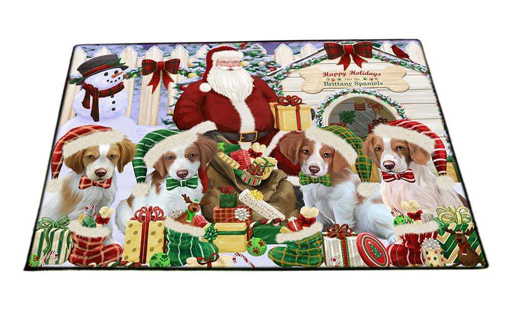 Happy Holidays Christmas Brittany Spaniels Dog House Gathering Floormat FLMS51069