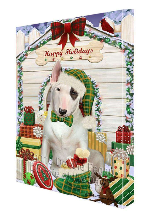 Happy Holidays Christmas Bull Terrier Dog House with Presents Canvas Print Wall Art Décor CVS78866