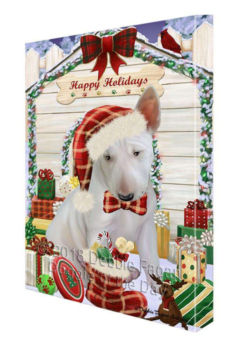 Happy Holidays Christmas Bull Terrier Dog House with Presents Canvas Print Wall Art Décor CVS78884