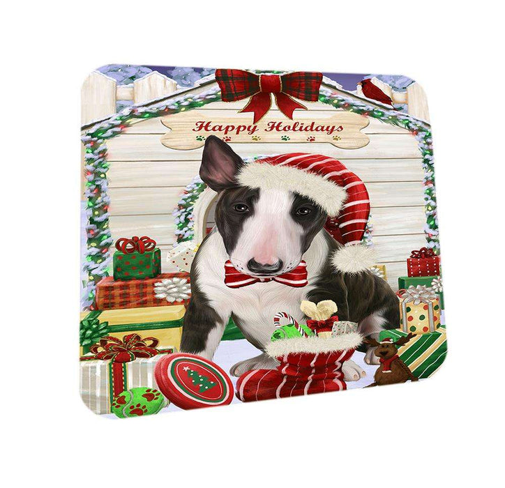 Happy Holidays Christmas Bull Terrier Dog House with Presents Coasters Set of 4 CST51326