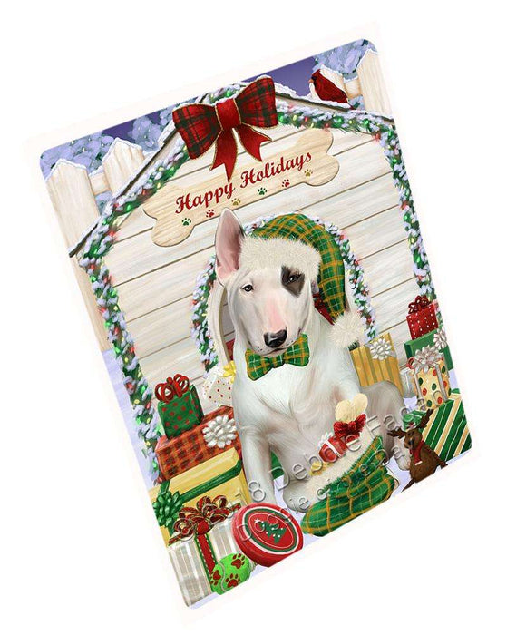 Happy Holidays Christmas Bull Terrier Dog House with Presents Large Refrigerator / Dishwasher Magnet RMAG68232