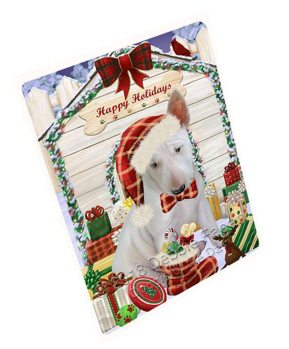 Happy Holidays Christmas Bull Terrier Dog House with Presents Large Refrigerator / Dishwasher Magnet RMAG68244