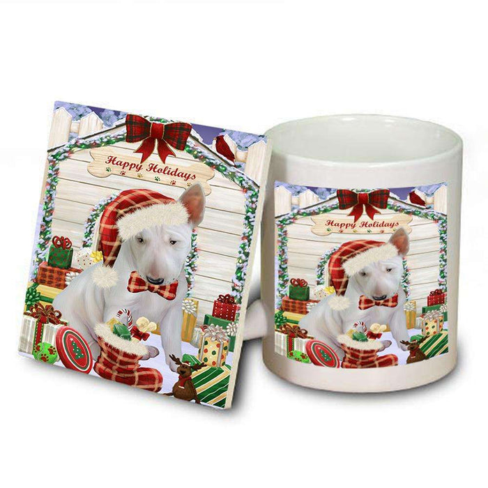 Happy Holidays Christmas Bull Terrier Dog House with Presents Mug and Coaster Set MUC51358