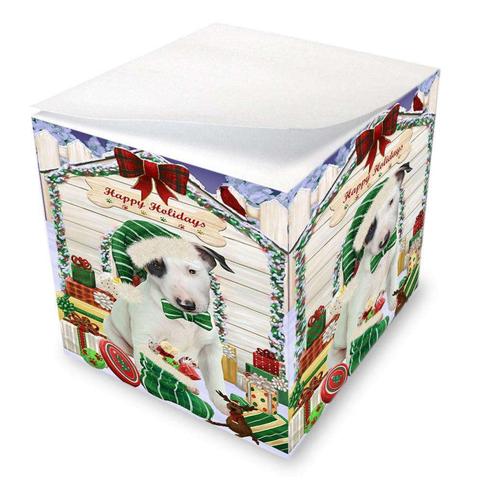 Happy Holidays Christmas Bull Terrier Dog House with Presents Note Cube NOC51365