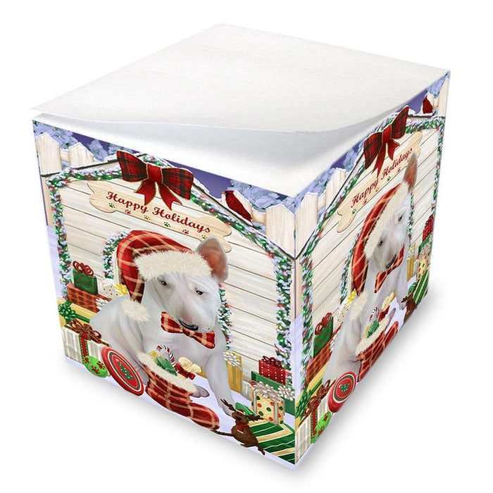 Happy Holidays Christmas Bull Terrier Dog House with Presents Note Cube NOC51366
