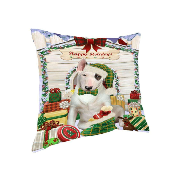 Happy Holidays Christmas Bull Terrier Dog House with Presents Pillow PIL61520