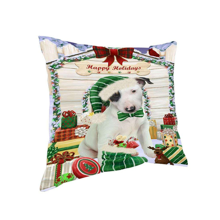 Happy Holidays Christmas Bull Terrier Dog House with Presents Pillow PIL61524