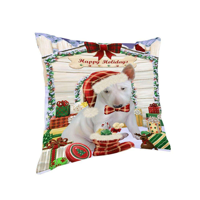 Happy Holidays Christmas Bull Terrier Dog House with Presents Pillow PIL61528
