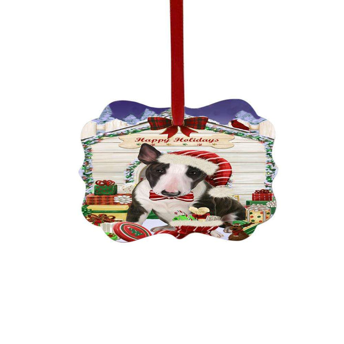 Happy Holidays Christmas Bull Terrier House With Presents Double-Sided Photo Benelux Christmas Ornament LOR49817