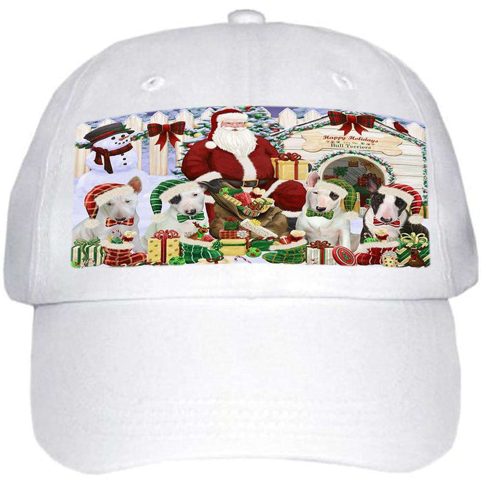 Happy Holidays Christmas Bull Terriers Dog House Gathering Ball Hat Cap HAT57594