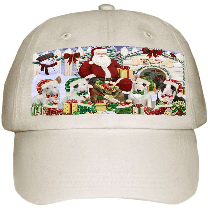 Happy Holidays Christmas Bull Terriers Dog House Gathering Ball Hat Cap HAT57594
