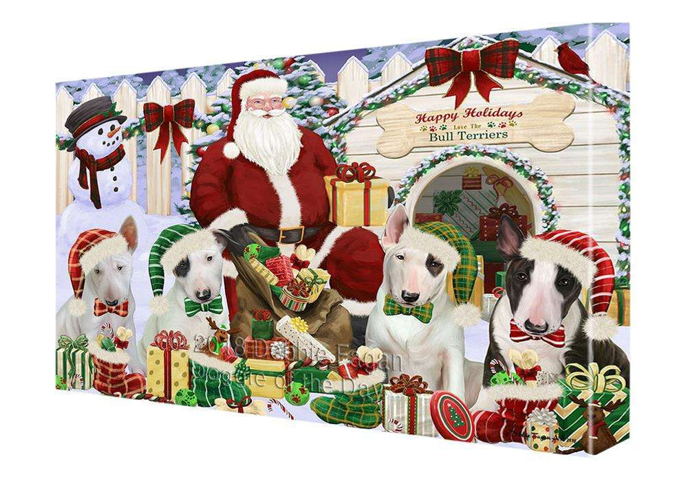 Happy Holidays Christmas Bull Terriers Dog House Gathering Canvas Print Wall Art Décor CVS78173