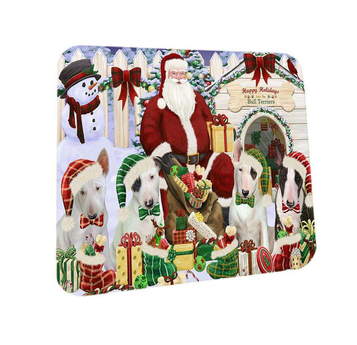 Happy Holidays Christmas Bull Terriers Dog House Gathering Coasters Set of 4 CST51246