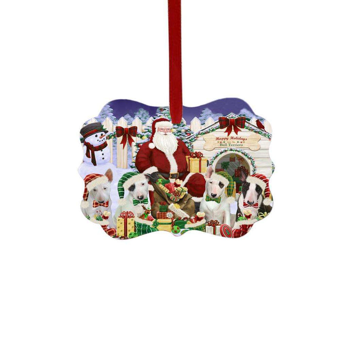 Happy Holidays Christmas Bull Terriers Dog House Gathering Double-Sided Photo Benelux Christmas Ornament LOR49690