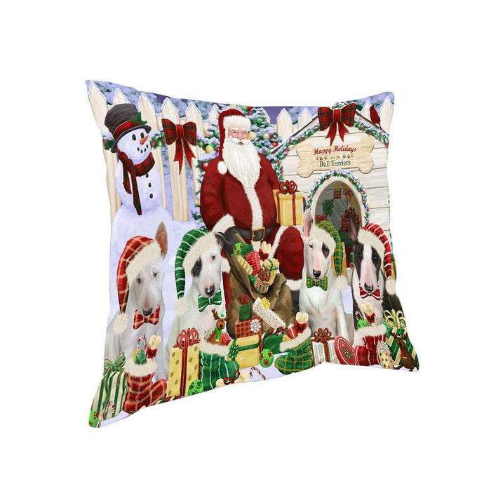 Happy Holidays Christmas Bull Terriers Dog House Gathering Pillow PIL61212