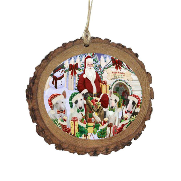 Happy Holidays Christmas Bull Terriers Dog House Gathering Wooden Christmas Ornament WOR49690