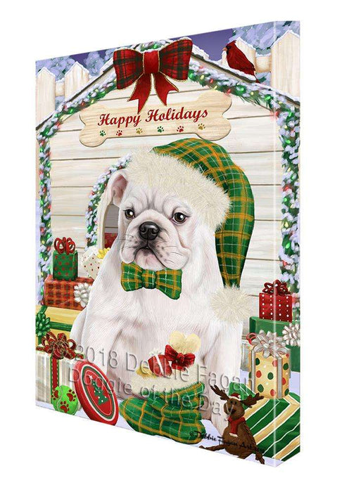 Happy Holidays Christmas Bulldog House with Presents Canvas Print Wall Art Décor CVS78902