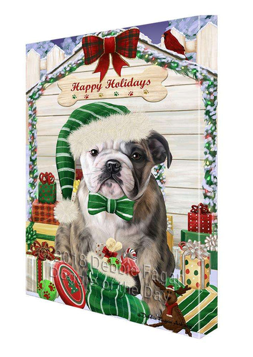 Happy Holidays Christmas Bulldog House with Presents Canvas Print Wall Art Décor CVS78911