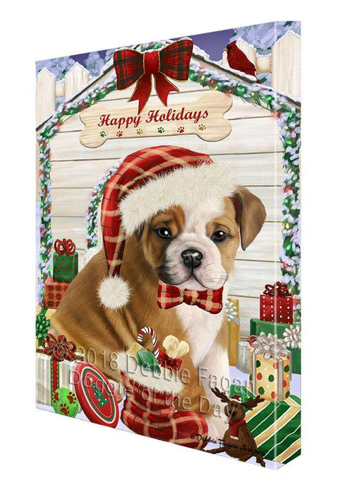 Happy Holidays Christmas Bulldog House with Presents Canvas Print Wall Art Décor CVS78920