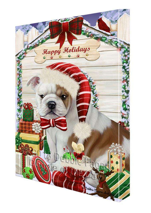 Happy Holidays Christmas Bulldog House with Presents Canvas Print Wall Art Décor CVS78929