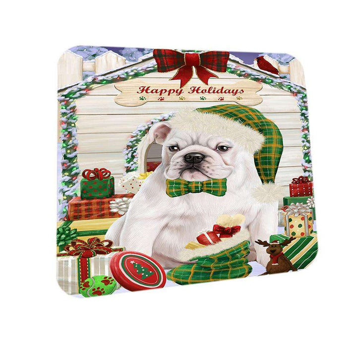 Happy Holidays Christmas Bulldog House with Presents Coasters Set of 4 CST51327