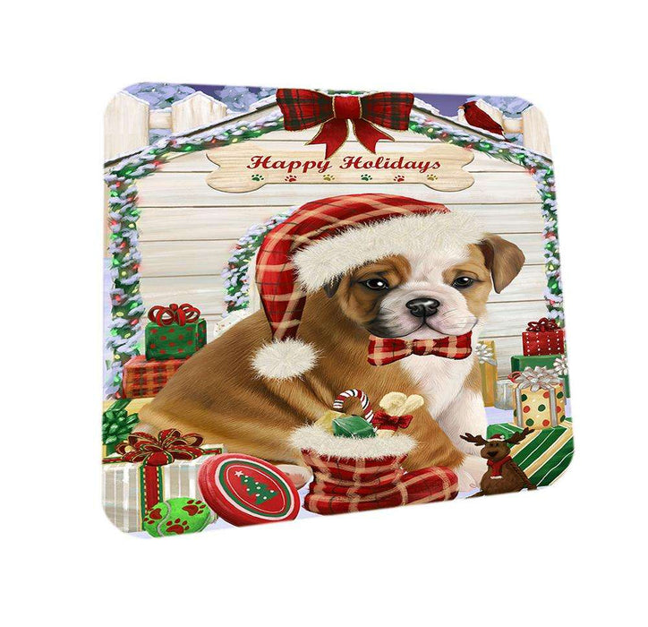 Happy Holidays Christmas Bulldog House with Presents Coasters Set of 4 CST51329