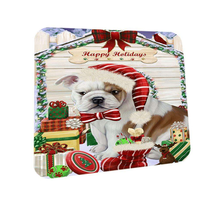 Happy Holidays Christmas Bulldog House with Presents Coasters Set of 4 CST51330