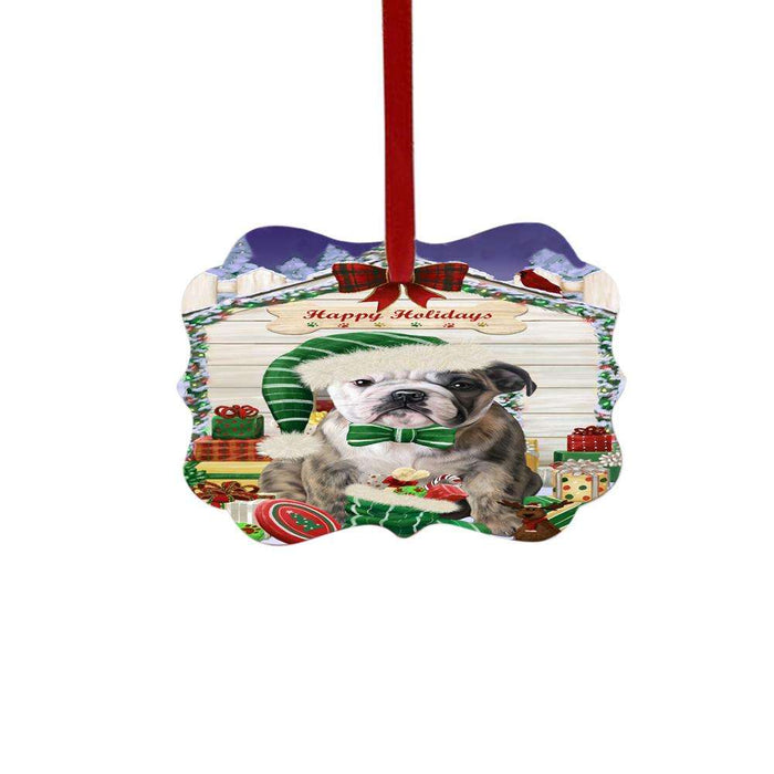 Happy Holidays Christmas Bulldog House With Presents Double-Sided Photo Benelux Christmas Ornament LOR49819