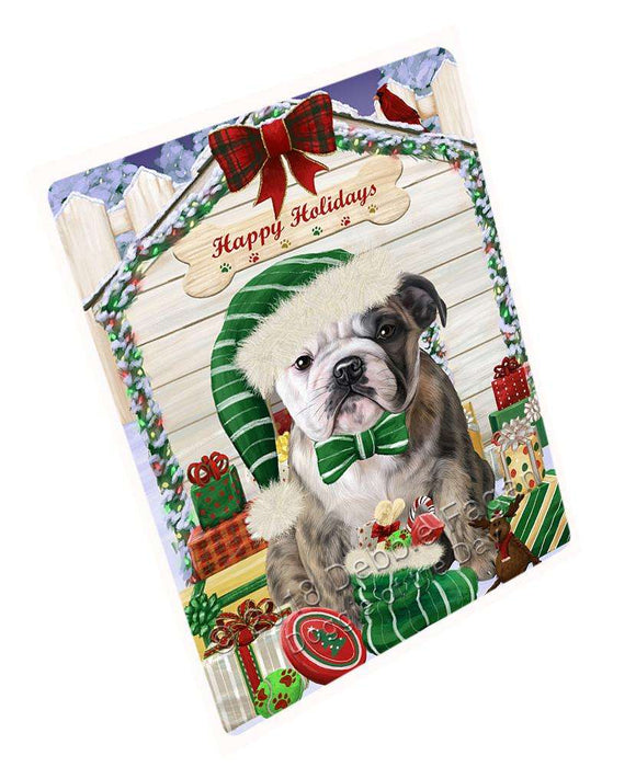 Happy Holidays Christmas Bulldog House with Presents Large Refrigerator / Dishwasher Magnet RMAG68262