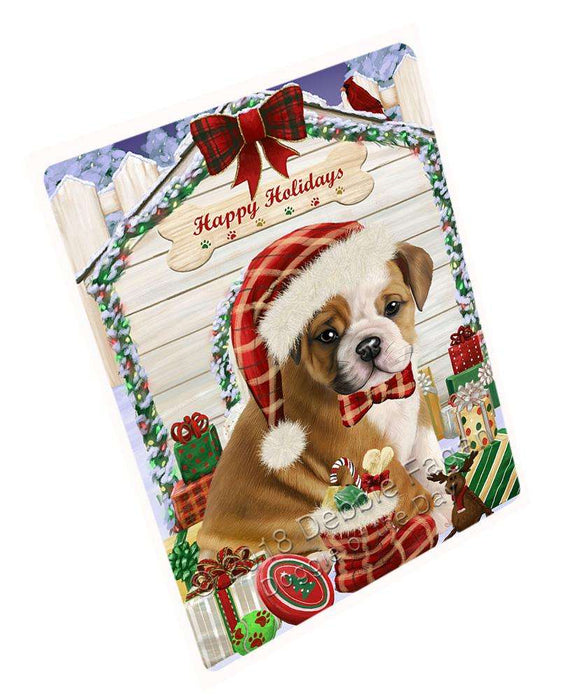 Happy Holidays Christmas Bulldog House with Presents Large Refrigerator / Dishwasher Magnet RMAG68268