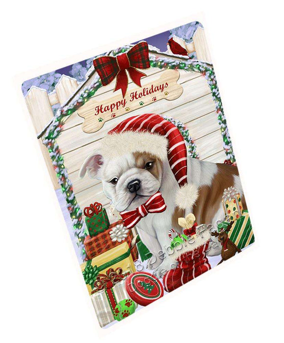Happy Holidays Christmas Bulldog House with Presents Large Refrigerator / Dishwasher Magnet RMAG68274