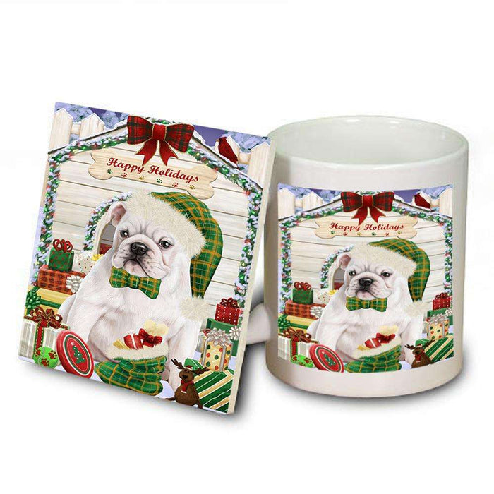 Happy Holidays Christmas Bulldog House with Presents Mug and Coaster Set MUC51360