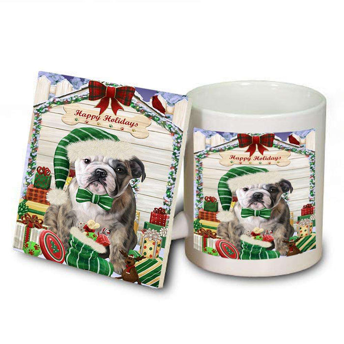 Happy Holidays Christmas Bulldog House with Presents Mug and Coaster Set MUC51361