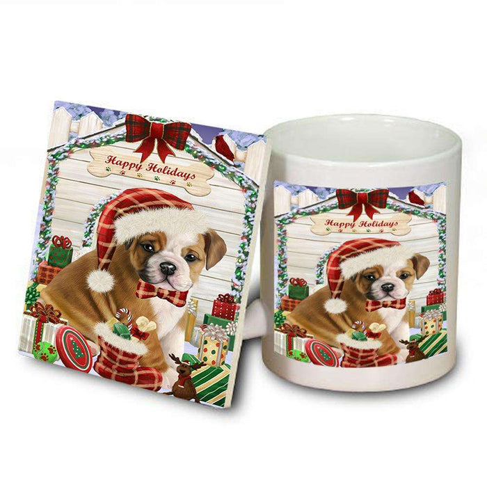 Happy Holidays Christmas Bulldog House with Presents Mug and Coaster Set MUC51362