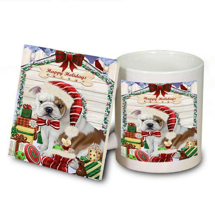 Happy Holidays Christmas Bulldog House with Presents Mug and Coaster Set MUC51363