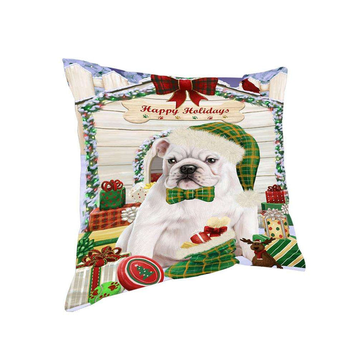 Happy Holidays Christmas Bulldog House with Presents Pillow PIL61536