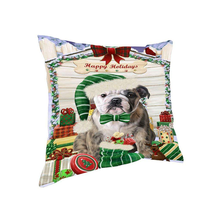 Happy Holidays Christmas Bulldog House with Presents Pillow PIL61540