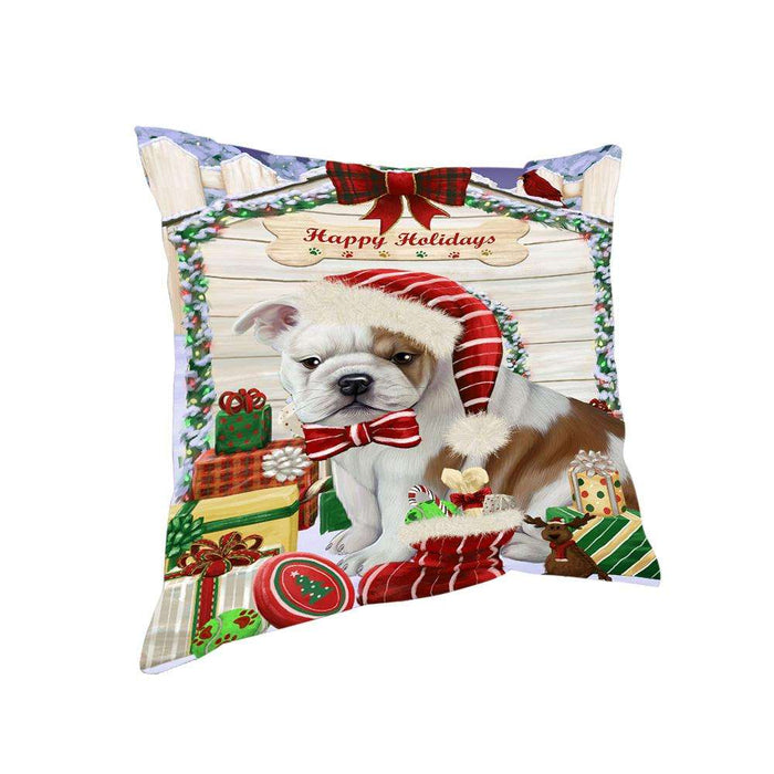 Happy Holidays Christmas Bulldog House with Presents Pillow PIL61548