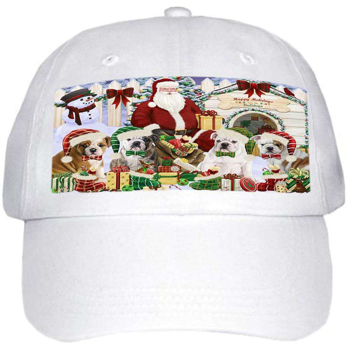 Happy Holidays Christmas Bulldogs House Gathering Ball Hat Cap HAT57597