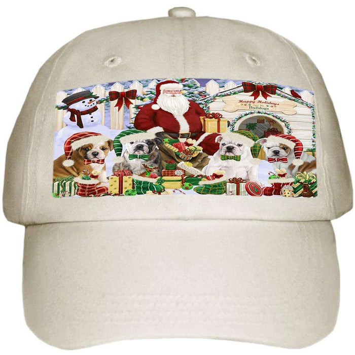 Happy Holidays Christmas Bulldogs House Gathering Ball Hat Cap HAT57597