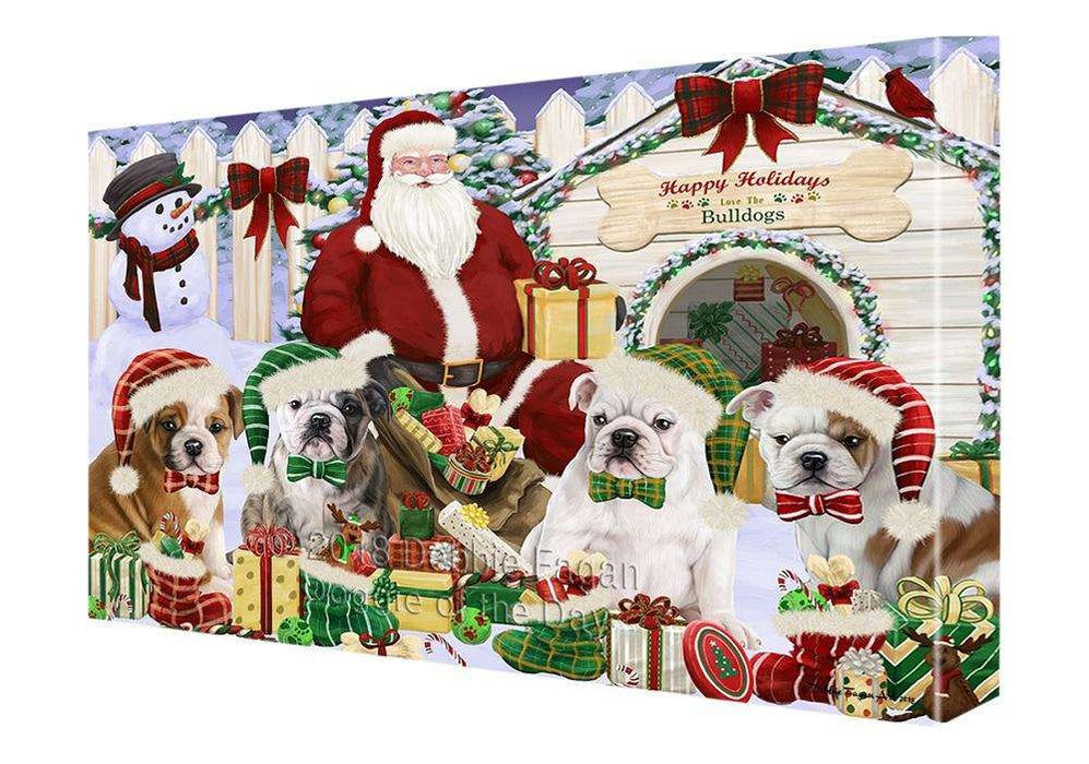 Happy Holidays Christmas Bulldogs House Gathering Canvas Print Wall Art Décor CVS78182