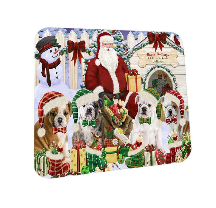 Happy Holidays Christmas Bulldogs House Gathering Coasters Set of 4 CST51247