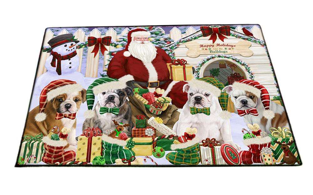 Happy Holidays Christmas Bulldogs House Gathering Floormat FLMS51075