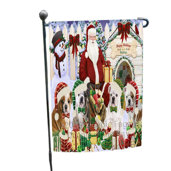 Happy Holidays Christmas Bulldogs House Gathering Garden Flag GFLG51210