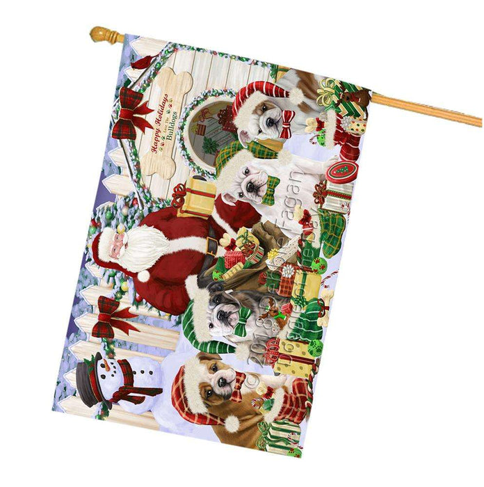 Happy Holidays Christmas Bulldogs House Gathering House Flag FLG51346