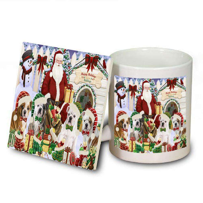 Happy Holidays Christmas Bulldogs House Gathering Mug and Coaster Set MUC51280